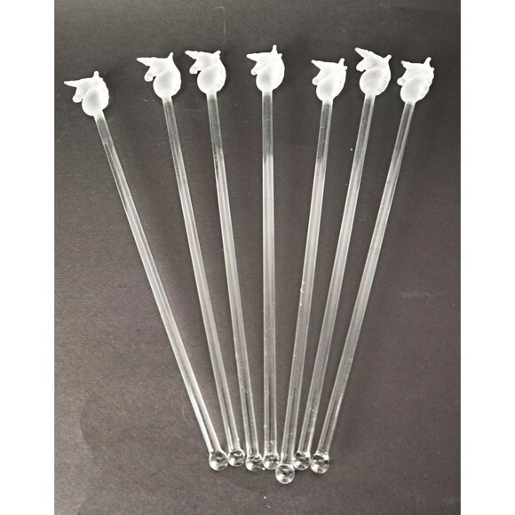 7 Vintage Glass Stir Sticks Unicorns Frosted Art Glass Barware - Picture 2 of 4